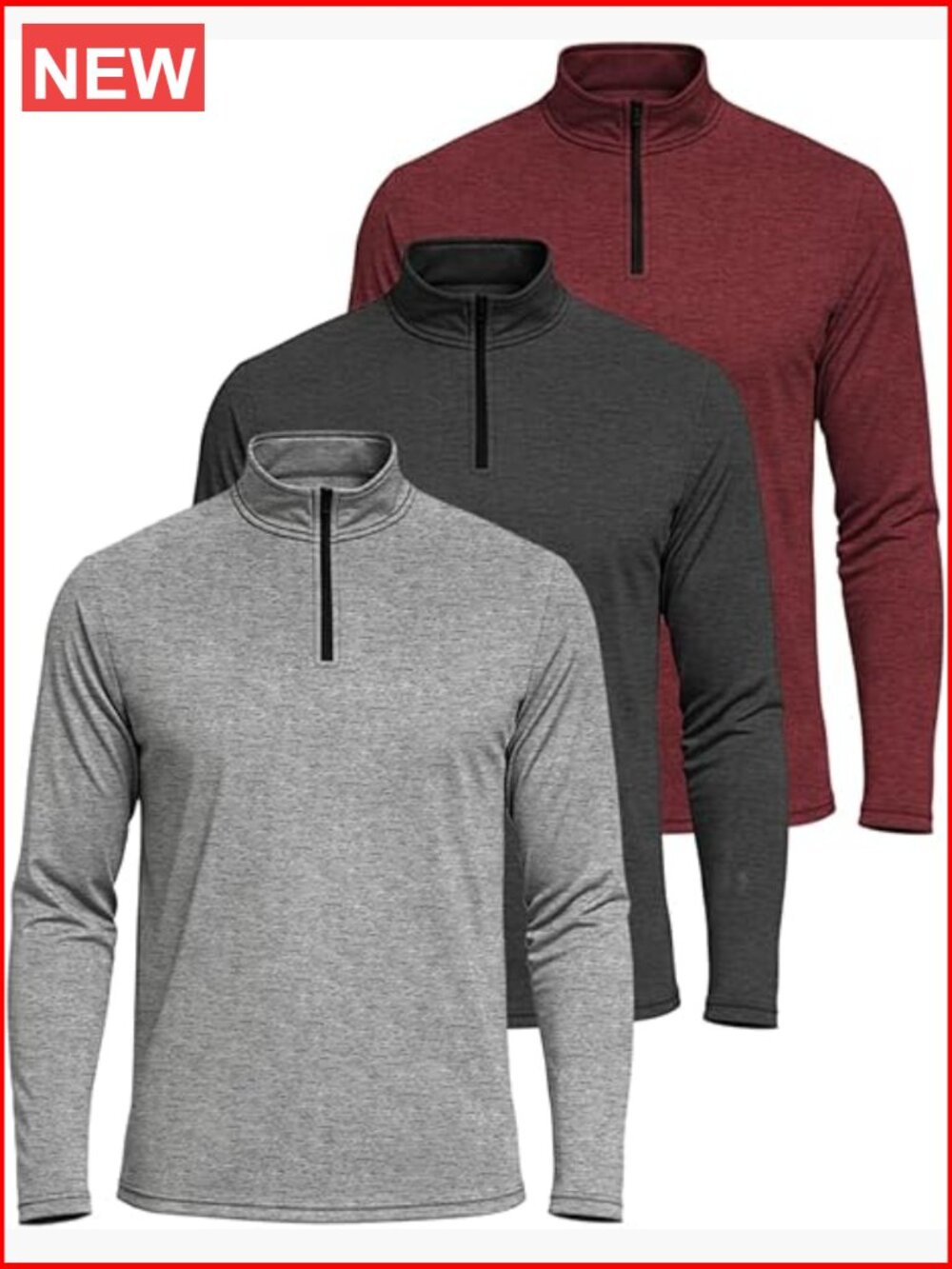 3-Pack Men's Quarter Zip Dry-Fit Athletic Long Sleeve Pullover